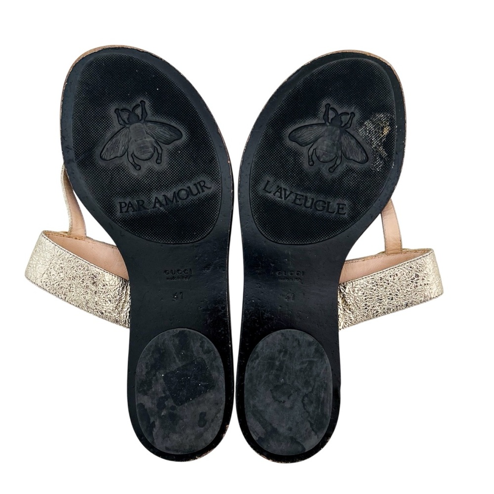 Gucci Marmont GG Thong Sandals EU 41 US 11 Gold Leather Slip On Flip Flop Flat - Picture 8 of 9